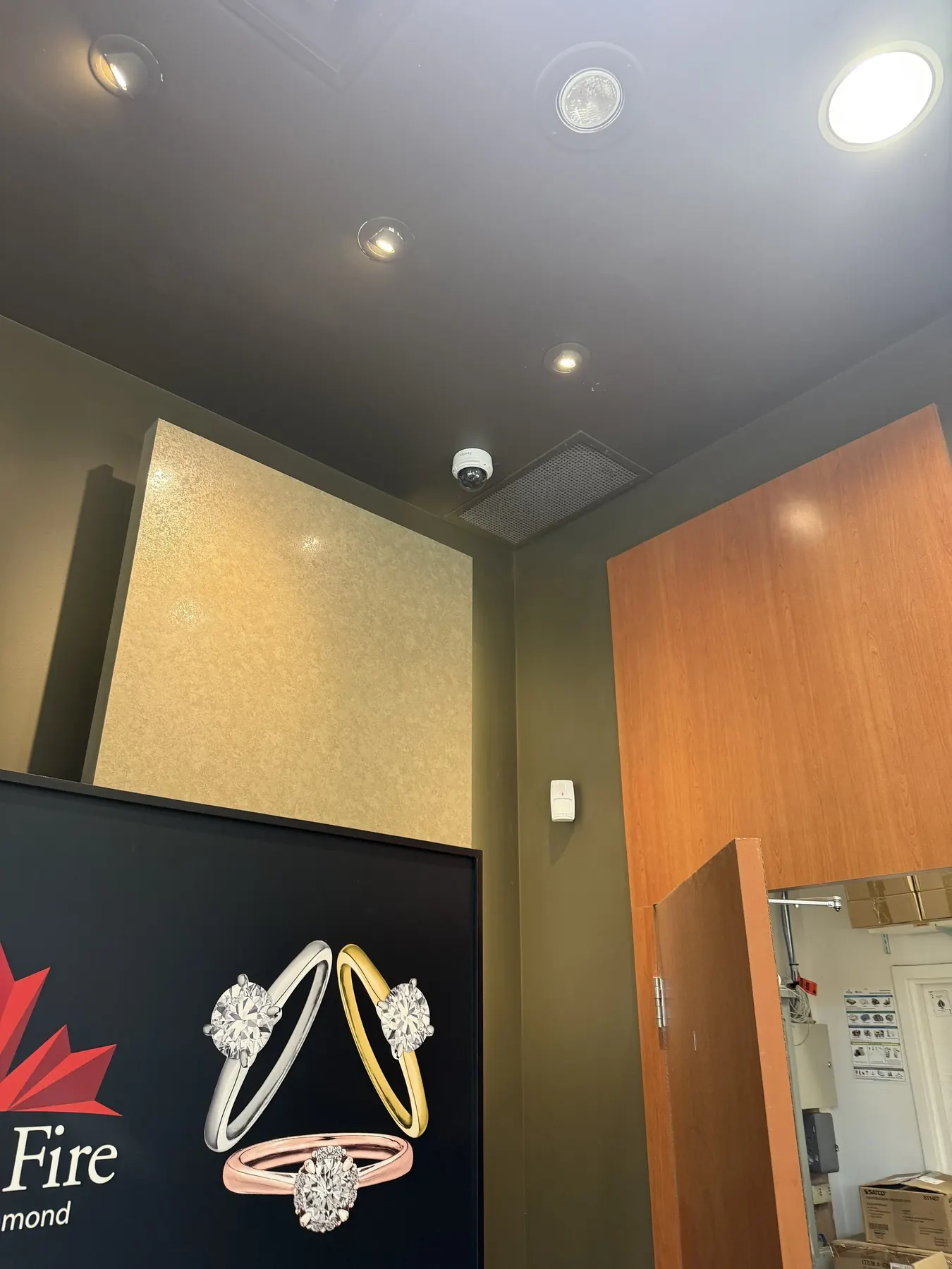 Ceiling dome camera covering the sales floor of a jewellery store